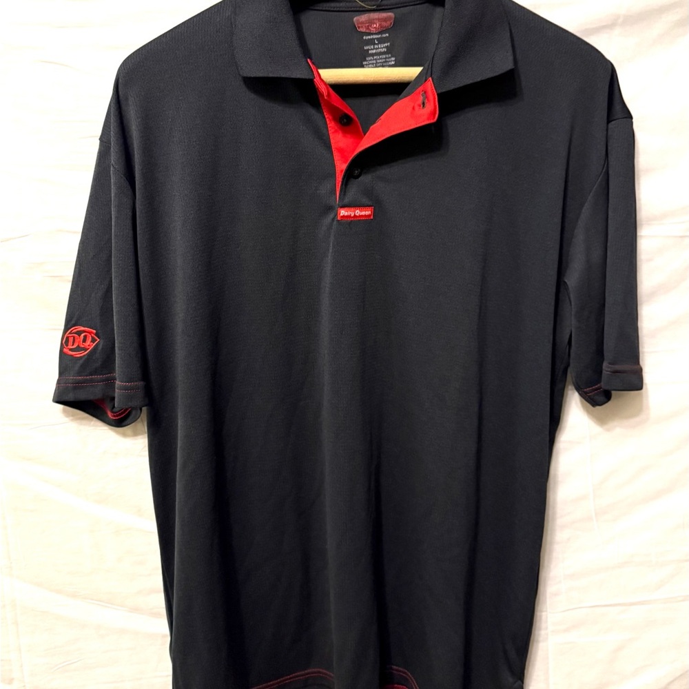 Dairy Queen Polo Shirt Mens Large Black Red Ribbon DQ Logo Uniform Workwear